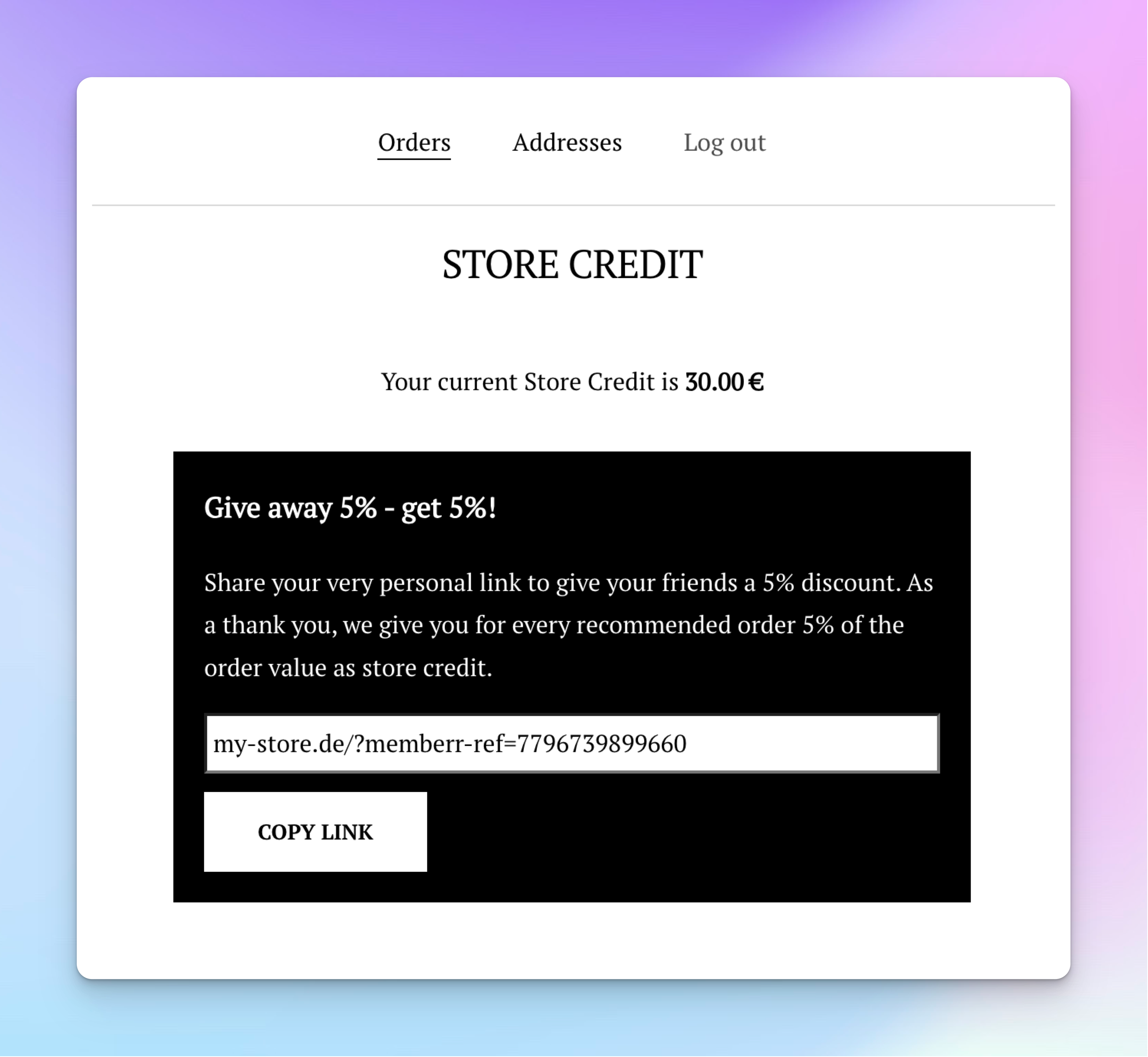 memberr Referral Store Credit embed example