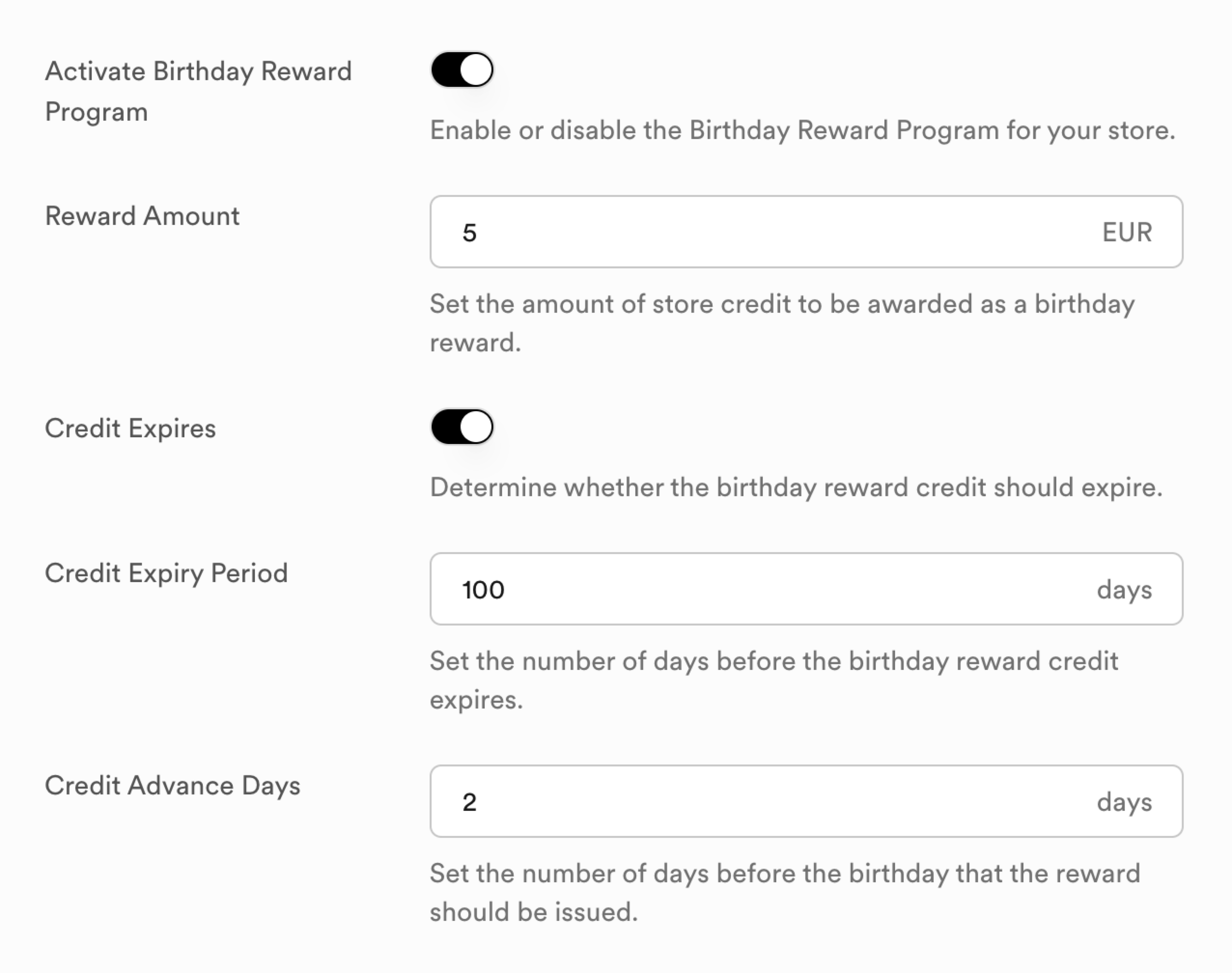 memberr shopify Store Credit birthday rewards settings