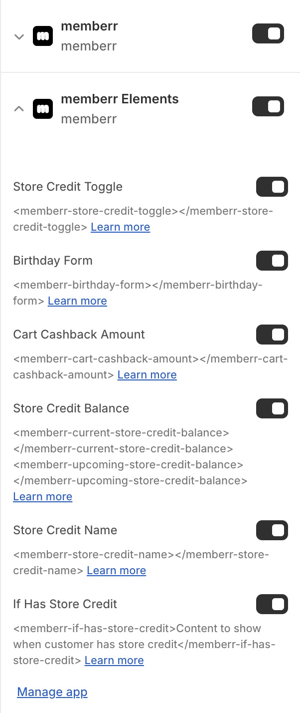 memberr shopify redeeming Store Credit memberr cart toggle settings